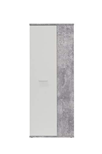 FORTE Net106 Schuhschrank mit 2 Türen, Holzwerkstoff, Beton + Weiß, 68.90 x 34.79 x 179.1 cm