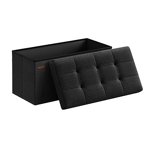 SONGMICS 76 cm Sitzbank Stauraum, klappbare Sitztruhe, Aufbewahrungsbox, Fußbank, schwarz LSF047B01