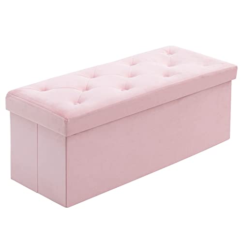 BRIAN & DANY Sitzbank mit Stauraum 110 cm, Faltbar Sitzhocker Truhen Aufbewahrungsbox aus Samt, 110 x 40 x 40 cm (Rosa)