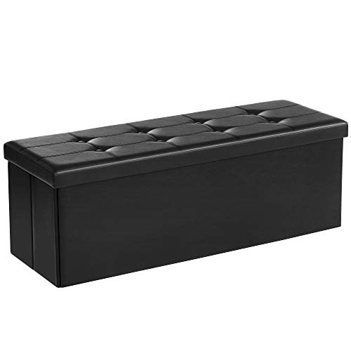 SONGMICS Sitzhocker 120 Liter, Aufbewahrungsbox, Fußhocker, faltbar, bis 300 kg belastbar, Bezug aus Kunstleder, gepolstert, schwarz LSF701