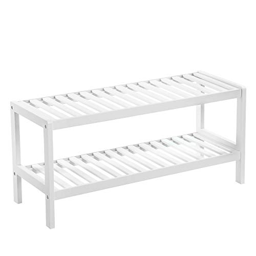 SONGMICS Schuhregal aus Bambus, Schuhablage mit 2 Ebenen, Schuh Organizer, Regal für, Pflanzen, Bücher, Wohnzimmer, Flur, Schlafzimmer, Badezimmer, 70 x 26 x 33 cm, weiß LBS02WT