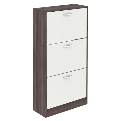 Home Discount Schuhaufbewahrung Schuhschrank mit 3 Schubladen Schrank Pull Down Möbel aus Holz Holz Einheit, Walnuss, Weiß