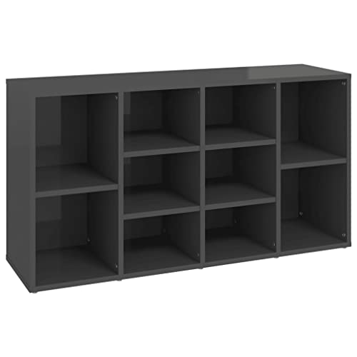 vidaXL Schuhbank Schuhschrank Sitzbank Schuhregal Bank Schuhaufbewahrung Schuhständer Schuhtruhe TV Schrank Hochglanz-Grau 103x30x54,5cm Holzwerkstoff
