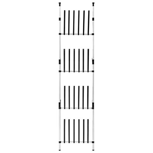 Tidyard Teleskop-Stiefelregal mit 4 Stangen für 12 Paar Stiefel Höhenverstellbare Stiefel-Organizer Schuhregal Stiefelhalter Halterung Teleskopregal Silbern und Schwarz Stiefelaufbewahrung Aluminium