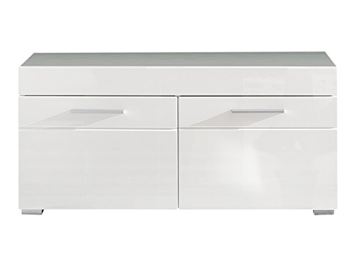 trendteam smart living - Amanda - Kommode - Weiß Hochglanz - Sitzbank - (BxHxT) 91 x 42 x 38 cm - Schuhschrank mit 2 Türen und 2 Einlegeböden - silberfarbene Griffe
