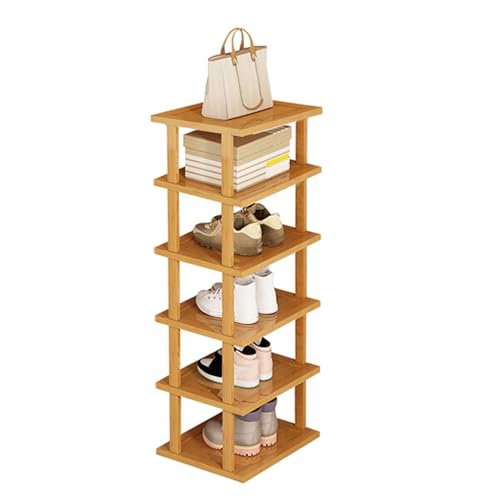 Schuhregal aus Holz, 6 Etagen, stabile Struktur, wasserdicht, große Kapazität, Bambus, große Tragfähigkeit, Mehrzweck-Eingang, schmal, hoch, Schuhaufbewahrung, Organizer, Regal, Gelb