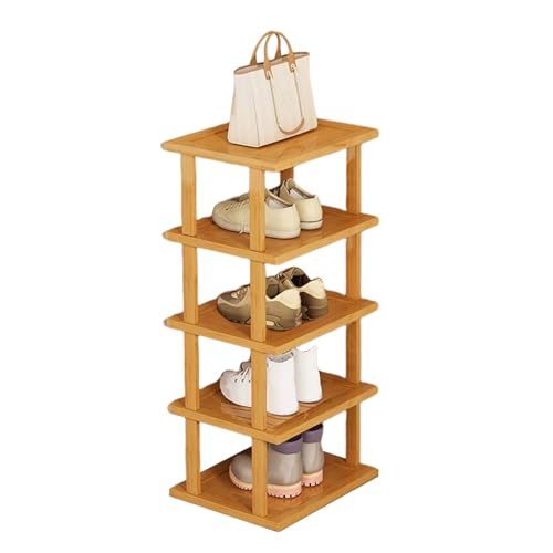 qajexluz Schmales Schuhregal aus Bambus, 5/7/8 Ebenen, vertikales Schuhregal, Holz, schmales Schuhregal, platzsparendes Eckschuhregal, hoher Schuhturm, freistehendes Schuhregal für Eingangsbereich,