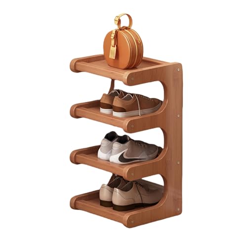 Einfaches Schuhregal, mehrschichtiges Schuhregal aus Holz, schmales Eckschuhregal im Schlafsaal, Lagerregal, platzsparend, aus Nan-Bambus zu bauen, stark tragend, for kleine Räume geeignet(4F)