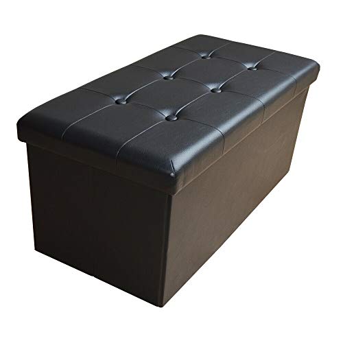 Style home Sitzbank Sitzhocker mit Stauraum, Faltbare Sitztruhe Fußbank Aufbewahrungsbox Polsterbank, belastbar bis 300kg, Kunstleder, 76 * 38 * 38 cm (Schwarz)