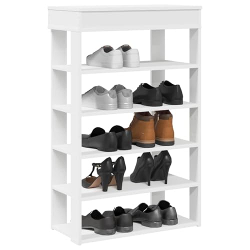 Rantry Weißes Schuhregal 60 x 30 x 98 cm aus mehrschichtigem Holz, Schuhregal Organizer für Schuhe, platzsparende Aufbewahrung für Flur, Möbel