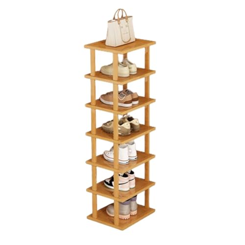 DODOBD 4/5/6/7/8/9 Stufiges Vertikales Schuhregal,Schmales Schuhregal Aus Bambus,Schuhregal Schmal und Hoch,Schuhregal Holz Schmal für Schmalen Schrank,Eingang,Schlafzimmer,Wohnzimmer