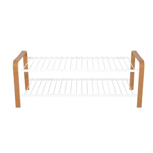 LM 391 Schuhregal aus Öko-Holz, ideal für Eingangsbereiche, Flur,Schrank und Platzsparende Aufbewahrungs- für Schuhregale - (2 Ebenen, Holz-weiß)