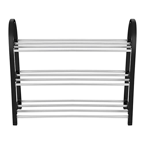 Fuchooky Kunststoff-Aluminium-Metall-Schuhregal zum Selbermachen, Aufbewahrung von Schuhen, Heim-Organizer für Schrankeingang, stapelbar ﻿ (Mittlere Größe, DREI Schichten, 50 x 19 x 42 cm)
