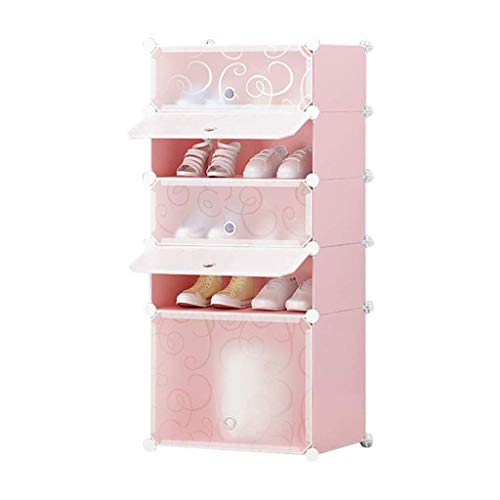 GHCXY Schuhständer Organizer, Schuhregal Dünn Zusammengebaut Schuhregal Für Frauen Kunststoff Kind Staubdichte Schlafzimmer Schuhkabinett Sammeln Sie Sonnenbrüche Lagerständer-Regal,Rosa,5 Schichten