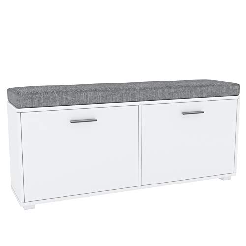 Target Home Schuhschrank Sitzbank mit Grau Kissen Schuhkipper Schuhregal (120 cm, Weiß)