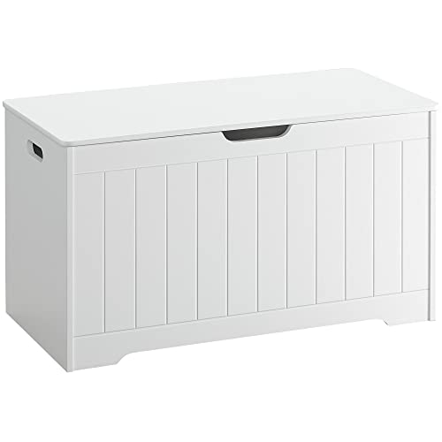 HOMCOM Sitzbank mit Stauraum Aufbewahrungsbox mit aufklappbarem Deckel Schuhbank Holztruhen Sitztruhe, Aufbewahrungsschrank bis belastbar 120 kg Weiß 80 x 39,5 x 46 cm