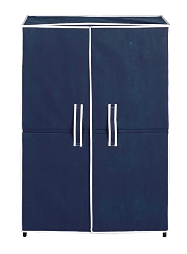WENKO Schuhschrank Air, für bis zu 15 Paar Schuhe, stabile Böden, leichte Montage, mit magnetischen Türen, Schutz vor Motten, Schmutz und Staub, atmungsaktives Vlies-Material, 61 x 90 x 32 cm, Navy