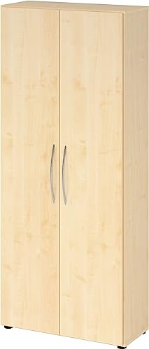 bümö Mehrzweckschrank 80cm breit, Aktenschrank o. Schuhschrank hoch, Schrank mit Regal, Küchenschrank in Ahorn aus Holz, Vorratsschrank & Haushaltsschrank mit Metallgriffen