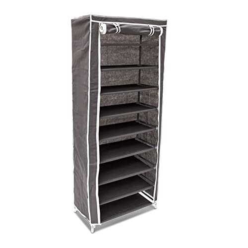 Relaxdays 1 x Schuhschrank, 9 Ablagen, Faltschrank für 36 Paar Schuhe, Stoffschuhschrank, HBT: 151 x 60 x 30 cm, anthrazit