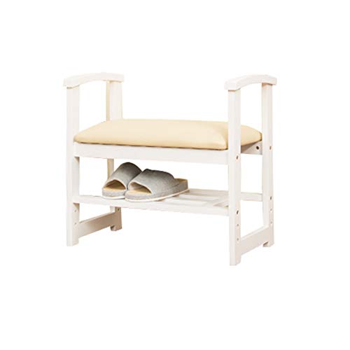 Schuhregal YNN 2-Tier Holz Aufbewahrungssaal Flur Sitzbank mit gepolstertem Sitz Nussbaum Farbe Weiß Holzfarbe (Farbe : Weiß)