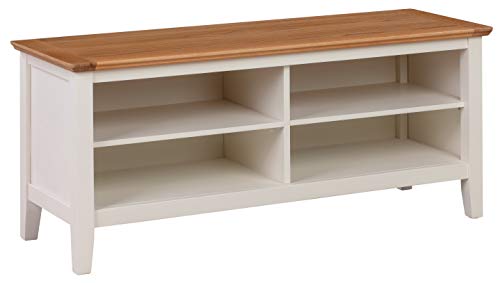 Hallowood CLF-SH480 Clifton Schuhbank aus Eichenholz, groß, cremefarben, 8 Paare, Organizer/Schrank/Ständer, Eiche, Weiß lackierter Korpus mit Heller Eichenoberfläche, Einheitsgröße