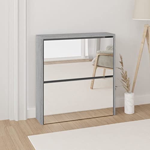 LIFTRR Home & Garden Schuhschrank mit Spiegel 2-lagig grau Sonoma 63x17x67 cm