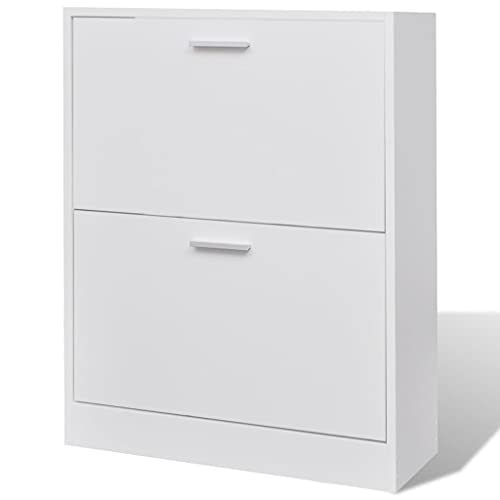 ULUYYUC Regal für Schuhe Schuhschrank Groß Schuhregale Schrank für Schuhe - Weißer Holz-Schuhschrank mit 2 Schuhkippern für Bad Küche Keller Flur