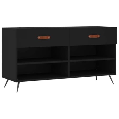 Schuhbank Schwarz 102x35x55 cm aus Holzwerkstoff & Eisen - Stabiles Schuhregal für Flur & Eingangsbereich - Platzsparend & Langlebig