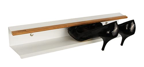 Armore Schuhregal, modern, platzsparend, schlank, zum Aufhängen an der Wand, Eingangsbereich, Metall, Holz mit 1 Ablagefläche für bis zu 3 Paar Schuhe, robust, schmal, offen (weiß)