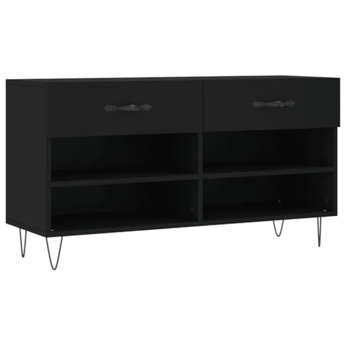 Schuhregal aus Holzwerkstoff & Eisen, 102x35x55 cm, platzsparend & stabil, ideal für kleine Wohnungen & Familien, schwarz