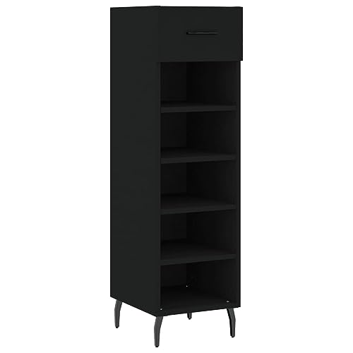 Tidyard Schuhschrank Schuhregal mit 1 Schublade und 5 offenen Fächern Schuhständer Schuhablage Schuhtruhe Schuhorganizer Flurschrank 30 x 35 x 105 cm (B x T x H) Holzwerkstoff, Eisen, Schwarz