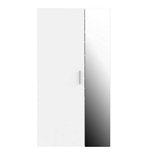 FORTE Yvonne Schuhschrank mit 1 Tür und 1 Spiegeltür, Holzwerkstorr, Weiß, 99,9 x 190,5 x 36,3 cm