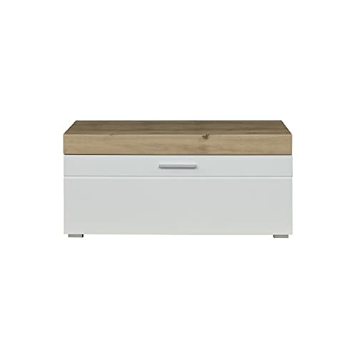 trendteam smart living - Sitzbank Schrank Schuhschrank - Garderobe - Amanda - Aufbaumaß (BxHxT) 91 x 42 x 38 cm - Farbe Weiß hochglanz mit Asteiche - 139331207