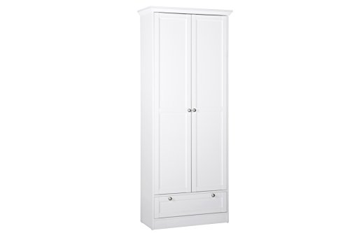 Landhaus Schrank - Mehrzweckschrank Schuhschrank (B/H/T: 80 x 200 x 39), weiß, Möbelgriffe antik