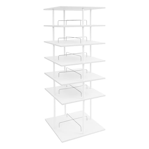 6-stufiges Schuhregal weiß - 360° drehbarer Schuhschrank aus Metall & lackfreiem Holz für bis zu 24 Paar Schuhe, Tragfähigkeit 43lbs (57x57x155cm), platzsparend & modern für Flur/Wohnung/Boutique