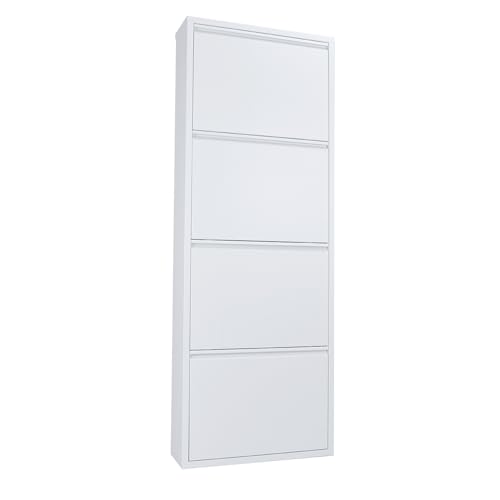 Betten-ABC Amelie – Moderner Schuhschrank, Platzsparend & Robust, Pflegeleichtes Metall, Kratzfest, Montiert geliefert, Farbe: Weiß, Größe: Vier Klappen