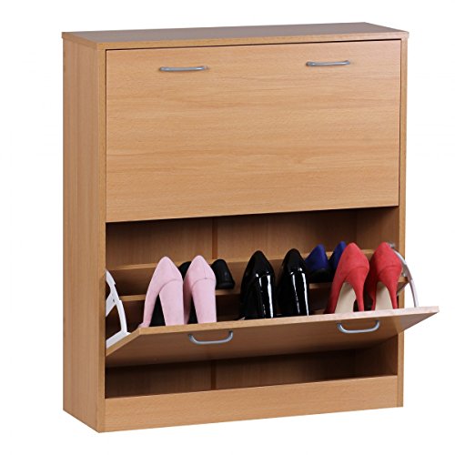 Wohnling Schuhkipper Kiel Buche matt 2 Fächer 75 x 87 x 24 cm | Design Holz-Schuhschrank zum klappen | Schuhkommode modern mit Ablage