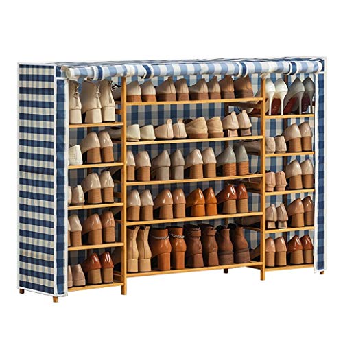 XMCF Schuhregal Schuhschrank Oxford-Tuch-Schuh-Rack Einfache Möbel Multifunktionale Bambusschuhschränke Folding Staub Schuh mit Stoffbezug Schuhregal schneller Aufbau (Color : Multi-Colored)