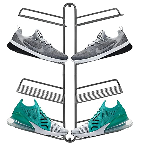 mDesign Schuhablage – modernes Wand Schuhregal für Vier Paar Sneaker, Sportschuhe etc. – platzsparende Alternative zum Schuhschrank – grau