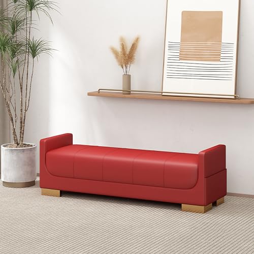 NCLOYN Bettbank für Schlafzimmer, Gepolsterte Ottoman-Bank Aus Pu-Leder mit Arm, Bank für Zusätzliche Sitzgelegenheiten Im Wohnzimmer, Schuhbank für Den Eingangsbereich(80x40x50cm(31x16x20inch), Red)