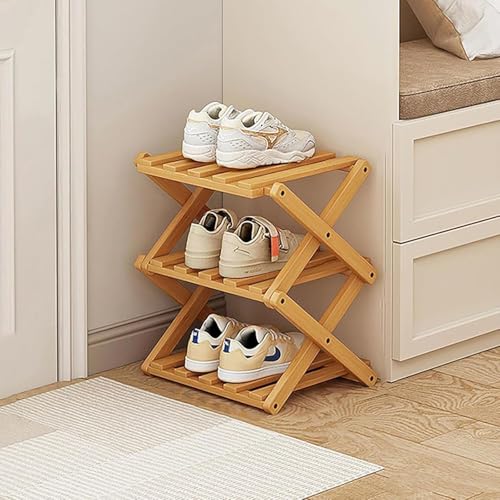 Schuhregal aus Bambus, freistehend, faltbar, schmal, 3 Etagen, Holz, Schuhregal für kleine Räume, Eingangsbereich, Flur, Schuhaufbewahrung