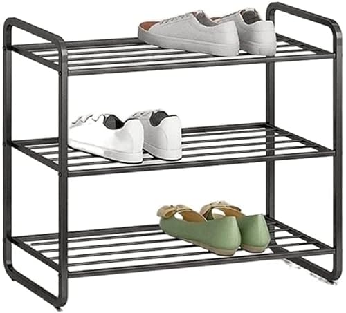 GUAAJA Shoe Rack Schuhregal mit 3 Ebenen, freistehendes Schuh- und Stiefelregal aus schwarzem Metall für Schlafzimmer, Flur, Eingangsbereich, Schrank Schuhaufbewahrung