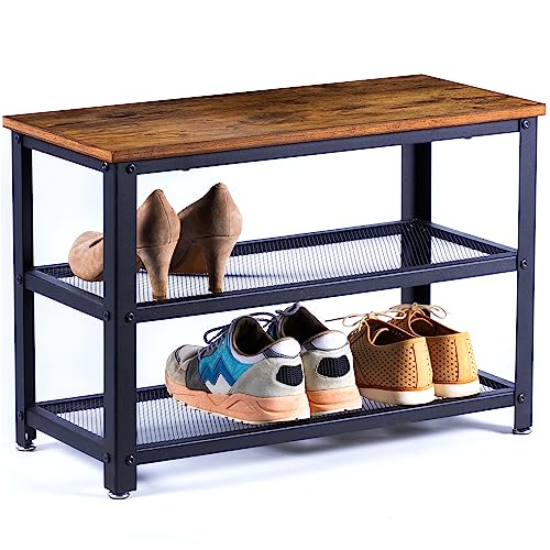 Gadgy Schuhregal mit Sitzfläche | Schuhschrank mit Sitzbank | Schuhregal Schmal | 65 x 35 cm. | Schuhorganizer | Industrial Regal | Kinder Schuhregal | Shoe Rack with Seat | Schuhschrank Holz