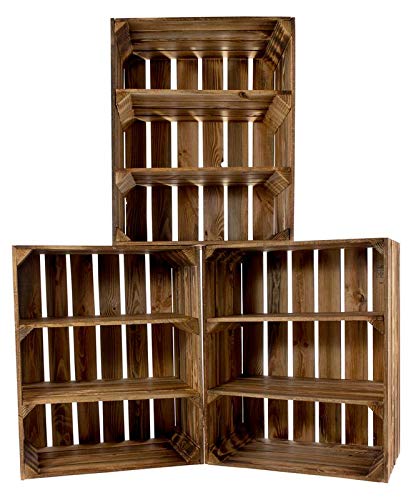 moooble Sparpaket hohes geflammtes/gebranntes Holzregal 61cm x 50cm x 31cm, Obstkiste Apfelkiste, Kiste(6er Set)