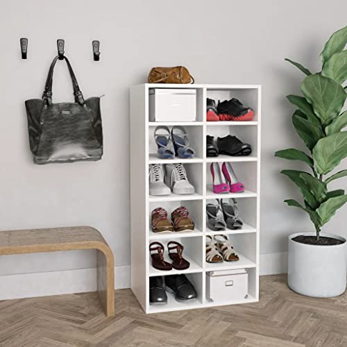 UMOLAMARY Schuhregal Weiß 54x34x100,5 cm Holzwerkstoff,Stabiles Schuhregal aus Holz mit 12 Fächern | Weiß | für Eingangsbereich und Schlafzimmer Diele & Flur