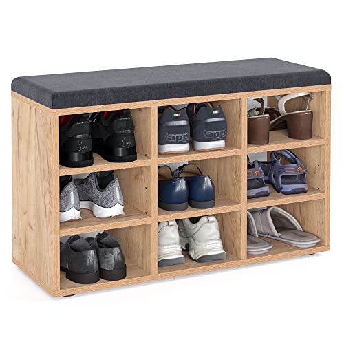 KOMTO Schuhbank mit Sitzfläche - Schuhregal Honig Eiche 80 x 50 x 30 cm Schuhschrank mit Sitzbank Flur Bank mit Stauraum Garderobenbank Sofia