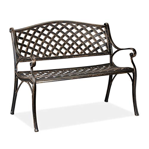 Relaxdays Gartenbank, Garten & Balkon, 2-Sitzer, antikes Design, Aluminium Sitzbank, HBT: 82x102x60 cm, schwarz-bronze