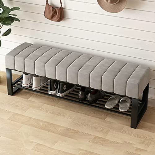 Schuhregal im Eingangsbereich mit gepolstertem Sitz, 2-stufige Aufbewahrungsbank mit Samtoberseite, Schuhbank mit großer Kapazität im Schlafzimmerflur(100x32x45cm(39x13x18), Grey)