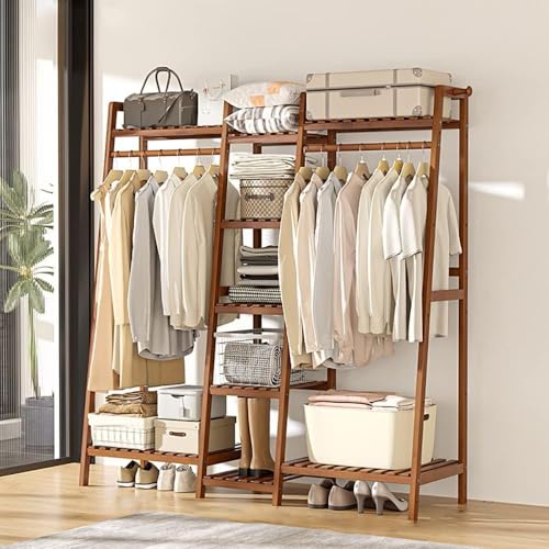 Schuhregal mit 6 Ebenen aus Bambus, Organizer für die Aufbewahrung im Eingangsbereich, im Flur, Badezimmer, Wohnzimmer, Schlafzimmer, Balkon, zusammenklappbar und freistehend (Holz, 50 x 25 x 110 cm)