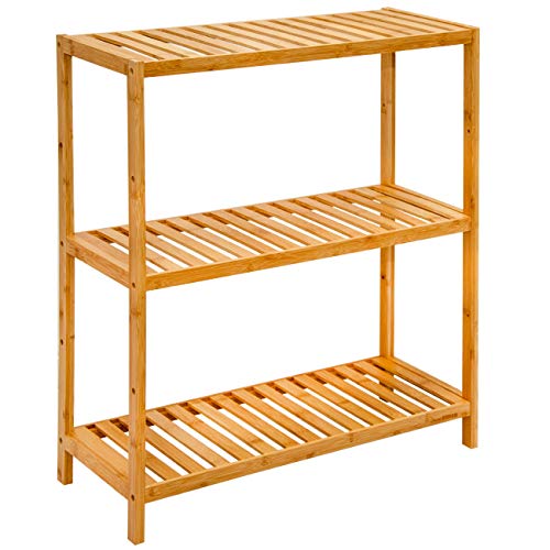 DuneDesign Bambus Standregal 60 cm Breit - 69x60x26 Badregal - Regal Holz für Küche Badezimmer Schrank Balkon - Badmöbel Schuhregal Küchenregal Stehend - Handtuch Wandregal - Küchen Organizer